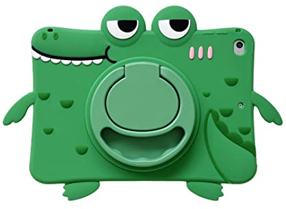 für iPad mini 6 Hülle, CrazyLemon Kawaii Cartoon Süße Anime Figur Muster Weich Silikon Schutzhülle 360° Drehbarem Tablet Ständer mit Schlüsselband - Krokodil