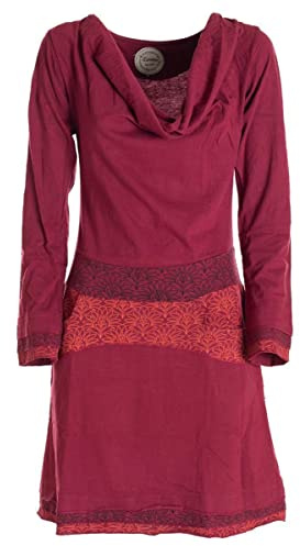 Vishes - Alternative Bekleidung - Langarm Damen Kleid mit Wasserfallkragen Bund Bedruckt Taschen