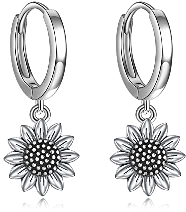 POPLYKE Antike Sonnenblume Ohrringe Sterling Silber Sonnenblume Reifen Ohrringe für Damen Sie sind mein Sonnenschein Sonnenblume Geschenke für Mädchen Hypoallergen