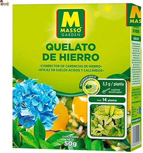 BricoLoco.com Quelato de hierro para plantas granulado con dosificador. Abono anti clorosis férrica y corrector carencias. Todo tipo de plantas, limonero, cítricos, hortensias, plantas flor (50 grs)