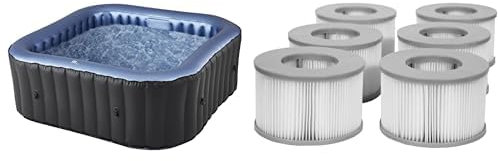 Happy Garden - MSPA, Spa Gonflable carré 185cm TEKAPO - 6 Places. Spa Bien-être intérieur et extérieur Chauffant avec Jets massant. & Lot de 6 Cartouches filtrantes pour Spa Gonflable MSPA
