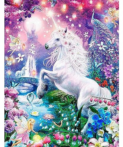 SHEGZHUC Diamond Painting Einhorn Blumen 40x50 cm - Kinder und Erwachsene Diamant Painting Glitzer Landschaft Bilder