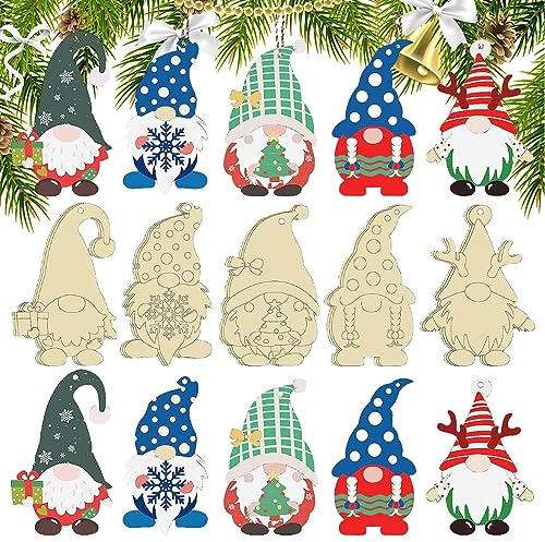 Aznever Unlackierte Zwergenausschnitte, 25 Stücke Holzanhänger Christbaumschmuck, Basteln Holzanhänger Dekohänger Zum Bemalen, Handwerkliche Verzierungen Für Weihnachten.