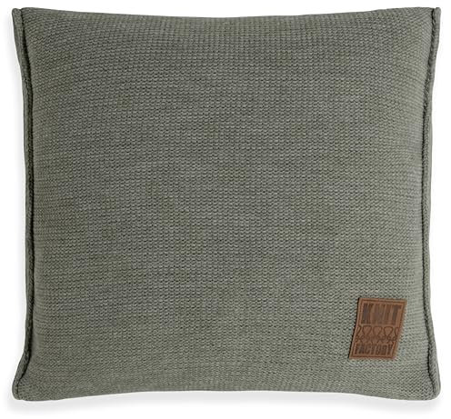 KNIT FACTORY - Uni Zierkissen - Quadratische Sofa Kissen - Urban Green - Gestrickter Dekokissen - Couchkissen - 50x50 cm - Kissenbezug mit Füllung und Bezug