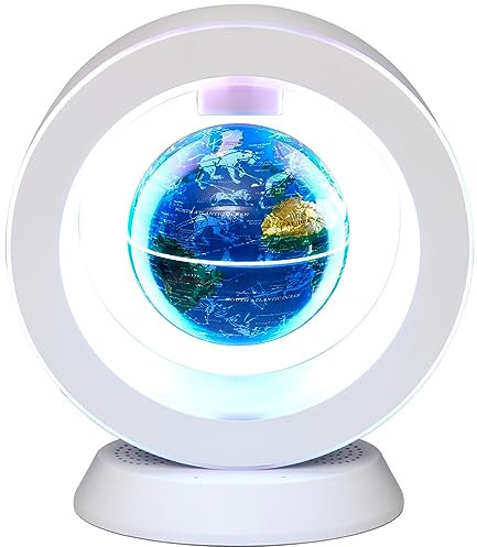 BEBEVOGUE Magnetic Levitator Globe, 4 Inch Bluetooth Speaker Home Office Decoration Cool Gift for Kids Men Friends World Floating Map Bedroom Gadget (Blue)
