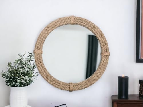 Home Dress Runder Jute-Wandspiegel, dekorativer, an der Wand befestigter Seilspiegel mit nautischem Thema und Aufhängeöse, nautisches Vintage-Design, braun (24 Inch)