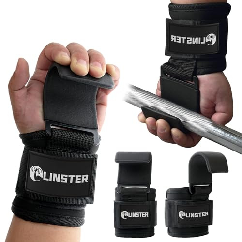 LINSTER Ganci Sollevamento Pesi (Coppia), Neoprene Imbottito Larghezza 9 cm, Supporto per Impugnatura per Stacco, Powerlifting e Trazioni, Gym Gancio Cinghie per Sollevamento Pesi per Uomini e Donne