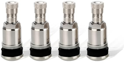 JNNJ 4 Pieces Metal Valves, Metal Valve Stems Outer Mount, Car Tire Valves Stems Bolts, Car Tire Replacement Metal Valve, for Car Truck Motorcycle ATV Lawn Mowers Go-Karts Boat Trailers Hot Rods