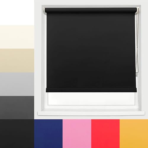 Ev Dekor Roller Blinds - Black 60 Width 210 cm Drop, Thermal Blackout Roller Blind Insulated UV Protection Child Safe Premium Fabric Home Office Window Blinds