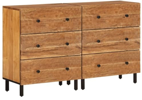 vidaXL Beistellschrank 2 STK., Sideboard mit viel Stauraum, Schrank Kommode mit Eisenbeinen, Anrichte Konsolenschrank, Massivholz Akazie