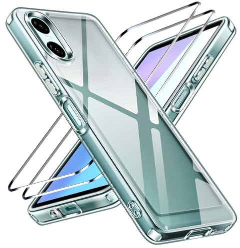 iVoler Anti Ingiallimento Chiaro Cover per Sony Xperia 10 VI con 2 Pezzi Pellicola Vetro Temperato, [Antiurto di Grado Militare] Custodia Trasparente Sottile Case