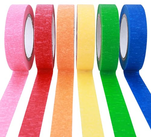 6 Rollos de Cinta Adhesiva de Colores, Rollos de Cinta Eléctrica, Cinta Adhesiva Aislante, Cinta Aislante de Colores Surtidos para Murales, Arte, Manualidades y Etiquetado, 15 mm x 12 m