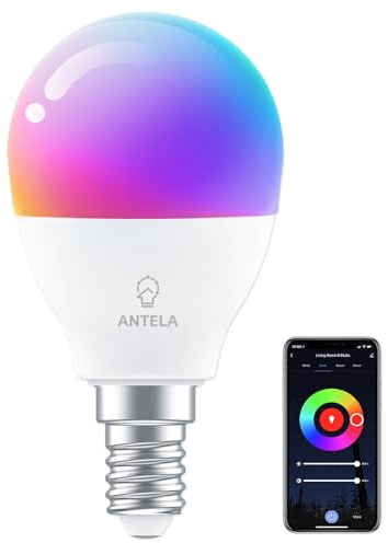 ANTELA Bombilla LED Inteligente WiFi G45, Casquillo E14, 4.5W, RGBCCT, Regulable Colores, Luz Cálida Fría 2700 a 6500K, 385lm, Compatible Alexa y Google Home, Vida Útil 15000 Horas, 1pc