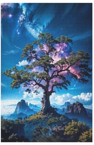 Puzzles 1000 Pièces pour Adultes, Puzzle De Jeu, Arbre de Vie Cosmique, Planche De Bois, Excellent Cadeau pour Adultes （78×53cm）