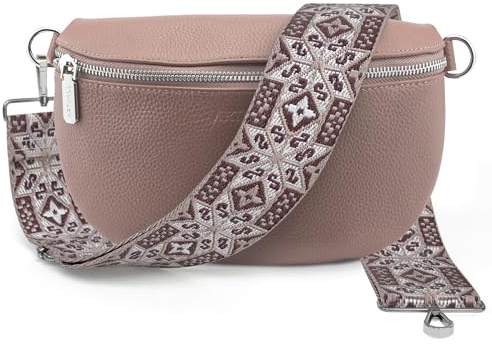 Artvall - Umhängetasche Echtleder Tasche Handtasche Leder Bauchtasche Klein mit Schultergurt Design Taschenband abnehmbar verstellbares Riemen Crossbody Bag Echt Ledertasche Damen mit Reißverschluss