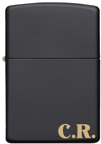 Schwarz Mattes Zippo Feuerzeug mit Lasergravur - Personalisierbar, Hochwertiges Sturmfeuerzeug, Langlebig und Wiederbefüllbar, Gravur in Gold, Männer und Frauen. (Motiv 2)