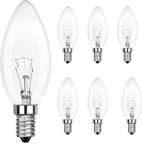 JQslight 6 Pack E14 Small Screw Light Bulb, C35 SES Dimmable Candle Bulbs 40W, Clear, 2700K Warm White, 230V