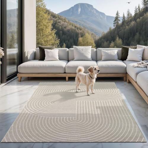 the carpet Santo Plus - Hochwertiger Outdoor Teppich, Passend für Wohnzimmer, Schlafzimmer und Terrasse, Wetterfest, langlebig und pflegeleicht, Beige, 240 x 340 cm