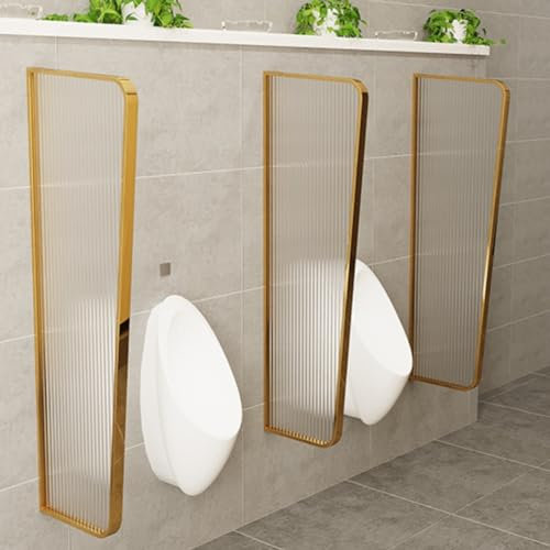 Urinal baffle partitions stainless steel frame men urinal privacy screen toilet partition with tempered glass Wall-Mounted Screen Toilet Partition Suitable for hotels, restaurants, bars (Color : Bla