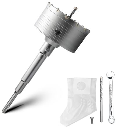 Juego de brocas huecas de 90 mm con adaptador SDS Plus de 220 mm y broca de centrado de 8 x 110 mm, para mampostería y hormigón