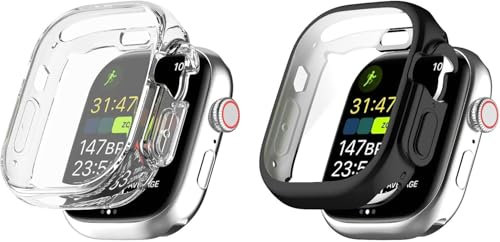 Custodia compatibile con Apple Watch Ultra 3 49 mm, 2 pellicole protettive flessibili in TPU per display Case antigraffio (nero/trasparente)