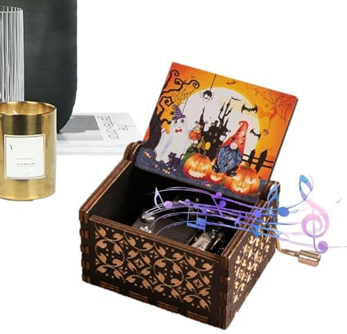 Spieluhr aus Holz mit Kurbel, Musikgeschenk mit Kurbel im Vintage-Stil, Geschenk für Halloween, klassisches Geschenk zum Geburtstag und zu Weihnachten, mit klarem Klang