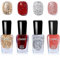 4PCS Glitter Nail Polish Set - Gold, Silver, Red, Pink - Fast Drying, No Bake, Water Base, Long Lasting - Burgundy, Coral Varnish Gift Set