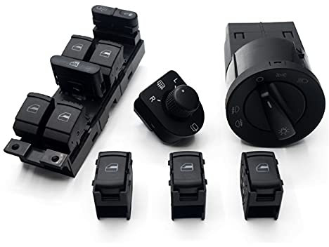 Vuzmode Elektrischer Spiegel-/Fenster-Scheinwerfer-/Nebelscheinwerfer-Steuerschalterknopf mit Flutlicht, for VW, for Passat, for B5, for Beetle, for Jetta, for Golf, MK4, for POLO, for Bora, SET Auto-