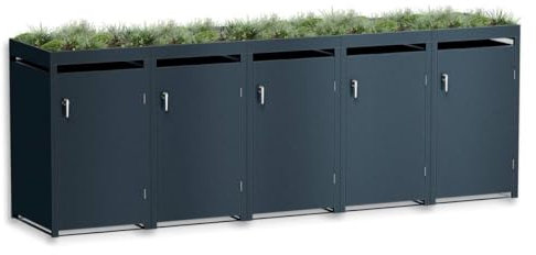 Metzler Mülltonnenbox in Anthrazit mit Pflanzdach 5 Tonnen, Kapazität bis 240L, witterungsbeständiger und pulverbeschichteter Stahl mit Automatikdeckel, abschließbar, Tonnenhaus, Garten- und Müllbox