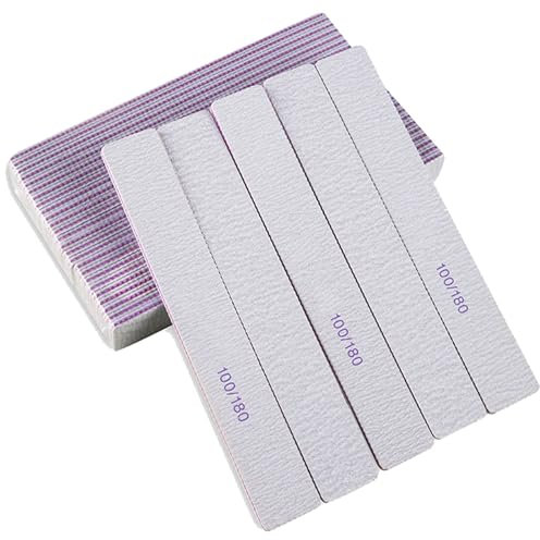 12 Pcs Professional Nail Files - Double Sided 100/180 Grit Nail Files for Nail Grooming and Styling, Manicure Tools for Poly Nail Extension, Home and Salon Use.