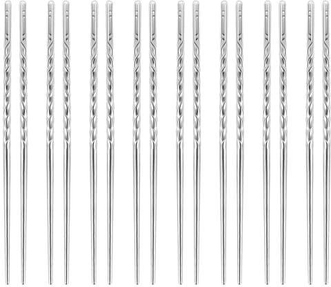 Metal Chopsticks 8 Pairs Reusable Stainless Steel - 8.9 Inch, Korean, Lightweight, Non-Slip, Dishwasher Safe, BPA-Free, Mirror-Polished