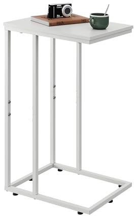 WLIVE C-Shaped Side Table, Small Coffee End Table, Slim Bedside Table for Bedroom, Sofa Table for Living Room, Modern Compact Nightstand, Space-Saving Furniture, White