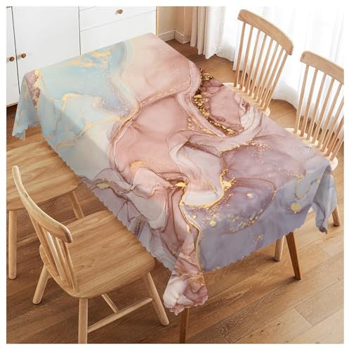 Walmsco Nappe de table rectangulaire en marbre rose doré pour salle à manger, cuisine, 132 x 178 cm