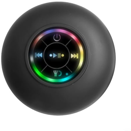 FUANA Enceinte Bluetooth étanche IPX4 pour douche - Son stéréo - Lumières colorées - Appels mains libres - Pour salle de bain/fête/extérieur/voyage (noir)