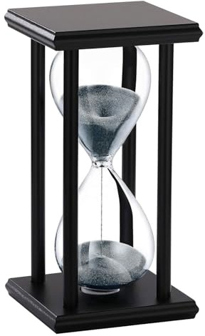 SuLiao Wood Hourglass 30 Minute, Black Wooden Stand Sand Timer Clock, Black Sand Watch 30 Min, Antiguo Reloj De Arena Half Hour, Large Unique Glass Sandglass for Home, Desk, Office Decorative