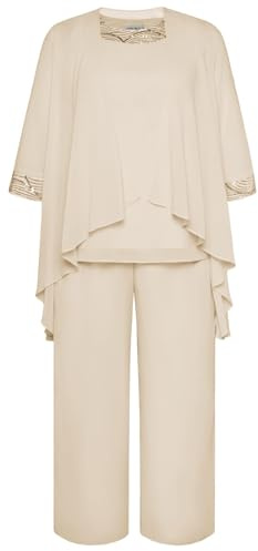 Hanna Nikole Women's Plus Size Chiffon Evening Suit Sets Cocktail Party Festive Elegant 2-Piece Set Round Neck Short Sleeves and high Waist Trouser Suit Two-Piece