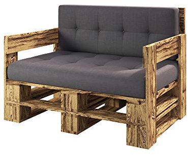 Lermowood Palettenmöbel Mp Sofa 120 x 80 x 40 cm Geflammt | Europaletten Indoor und Outdoor Lounge Gartenmöbel Holz Gartenmöbel Set Lounge Möbel Terrasse Balkon Loft Stil Paletten