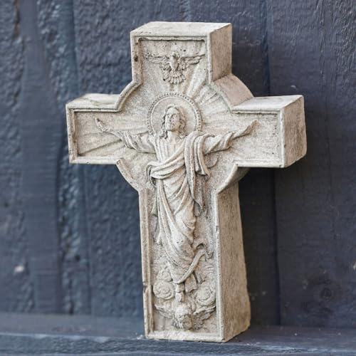 Jesus on the Cross Stone Hanging Plaque | Christian Statue Religious Garden Decoration Outdoor Ornament British Handmade Sculpture