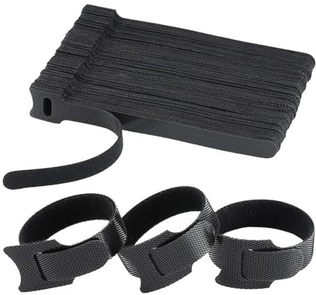 Cable Tie Reusable Black 120 Pack Straps Adjustable Releasable Extension Hook and Loop Tidy Wraps for Headphones HDMI Ethernet Printers Laptops USB Data Cables 150x12mm