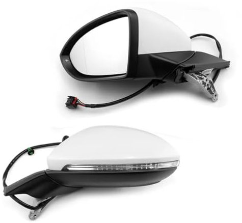 Außenspiegel Spiegel Links Fahrerseite für Volkswagen Golf 7 2013-2022, mit Heizfunktion,Manuell Einklappbar, Mit Blinklicht 6 Kabel (Weiß)