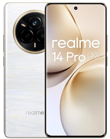 realme 14 Pro 5G Téléphone Portable,Dimensity 7300,Caméra 50MP IMX882 OIS,120Hz 6.77 FHD+ Écran,12GB+512GB Smartphone 5G,Batterie 5260mAh,Dual SIM Android 15,NFC IP69,sans Adaptateur,Blanc