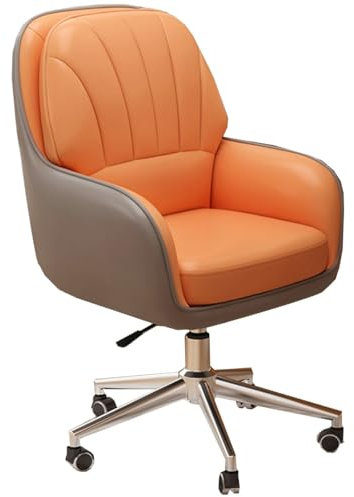 GIZNXBA Leder Schreibtischstuhl Chefsessel Bürostuhl Ergonomisch Computerstuhl Ergonomisch Schreibtisch Drehsessel Mit Lendenwirbelstütze Armlehne Verstellbaren Stuhl Für Erwachsene(/Orange)