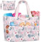 BTNEEU Grande Sac de Plage XXL Famille 50L Imperméable Sac de Voyage Femme avec Fermeture Éclair Pliable Sacs Cabas de Plage avec 14 Poches Beach Tote Bag Sacs a Main pour Gym Shopping (Rose Flamigo)
