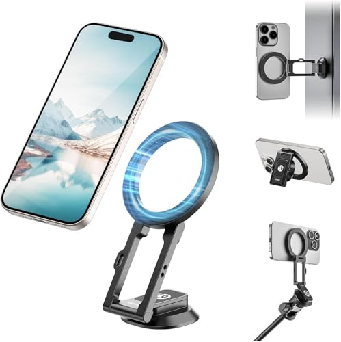 ULANZI MA50 Handyhalterung Magnetische mit 1/4 Schraubenloch Aluminium Adapter Stativ Faltbarer, Doppelte Magnetische für Tripod Magischer Arm, Smartphone Handyhalter kompatibel mit Magsafe/iPhone