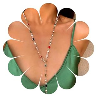 Inateannal Bunte Strass Y Kette Halskette Gold Lange Kristall Y Lariat Halskette Regenbogen Strass Choker Halsketten Funkelnd Lange Cz Tropfen Kette Schmuck Für Frauen