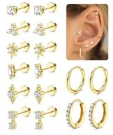 Roheafer Boucles d'Oreilles Femmes Acier Chirurgical Piercing Oreille Or Argent Creoles Piercing Helix Cartilage Clous d'oreilles Boucle d'Oreille Créoles Multiple Piercings Hypoallergénique(G)