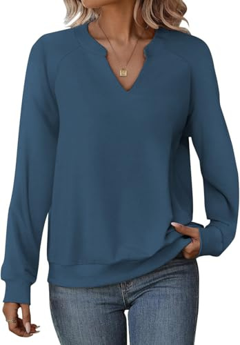 Cuptacc Pullover Damen Langarmshirt V-Ausschnitt Oberteile | V-Ausschnitt,Locker,Elegant,Langarm,Einfarbig,Bequeme,Herbst,Winter,Casual,Schicker,Women
