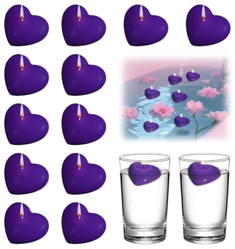 12 Stück Schwimmkerzen Herzform Schwimmende Wasserdichter Groß Schwimmkerzen 50x45x28mm Teelichter Kerzen Floating Candle Brenndauer ca.3 Stunden für Hochzeit Pool Valentinstag Weihnachten Deko (Lila)