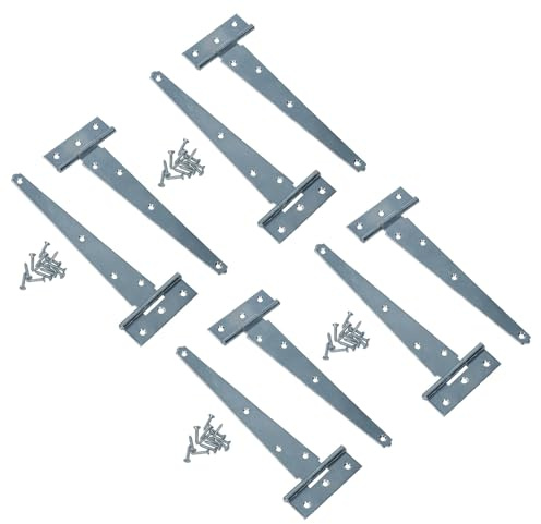 8in / 204mm Heavy Duty T Tee Hinges for Shed + Garden Gates Zinc Plated 8pc