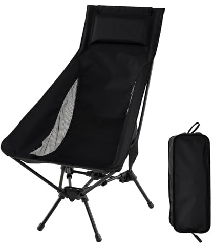 FANTASK klappbarer Campingstuhl faltbar, Angelstuhl, ultraleichter Klappstuhl mit Kopfstützen & Seitentasche & hoher Rückenlehne für Camping, Angeln & Wandern,150 kg Tragfähigkeit